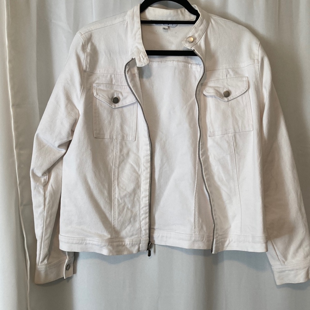 CAbi White Zip-Front Jean Jacket